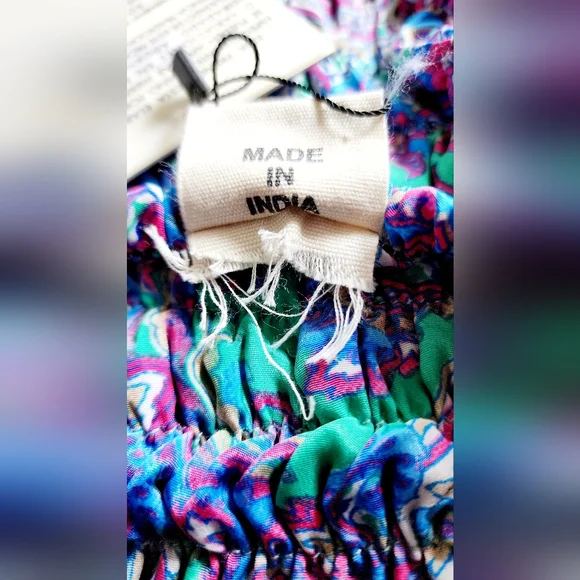 Kasturi Women's Boho Silk Smocked Colorful Paisley Print Maxi Dress Sm/Med NWT - Picture 7 of 7